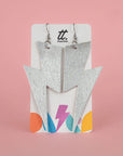 Extra large silver lightning bolt earrings