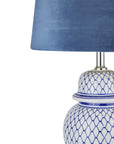 Elegant Malabar Blue Ceramic Lamp | Velvet Shade