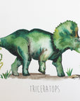 Triceratops Dinosaur Watercolour Wall Print