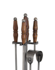 Antique Pewter Fire Companion Set | Hand Turned Wooden Handles