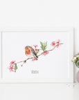 Robin and Blossom Personalised Watercolour Print