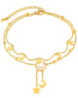 Cassia Luxe 18k Gold Double Layer Celestial Moon and Star Gold Anklet