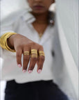 Textured Brass Wrap Ring – Gold/Silver Adjustable Boho Statement Rings.