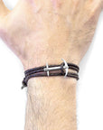 Silver Anchor and Braided Leather Bracelet Dark Brown