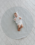 Luxury vegan leather maxi circle mat, portable and stylish for beach, park, or home, water-resistant with suede bottom and hanging strap. by Faemli at brixbailey.com