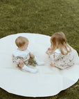 Luxury maxi circle travel mat, premium vegan leather with suede backing, stylish portable beach picnic mat by Faemli at brixbailey.com
