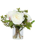Faux Peony Arrangement In Glass Vase - 10"