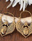 Scarab Wings Hoops - Egyptian-Inspired Double-Sided Brass Beetle Earrings