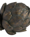 Handcrafted bronze artichoke sculpture with antiqued patina, intricate petals, and warm resin finish for home decor. by Sostter at brixbailey.com