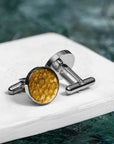 Round Yellow Trout Leather Cufflinks
