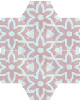 Luxury pink hex cement floor tiles, stylish Fleur design for bathroom and kitchen walls, premium handcrafted mosaic pattern by Maria Starling Design at brixbailey.com