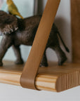 Floating Wooden Shelf with Leather Straps 70 cm