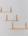 Floating Wooden Shelf with Leather Straps 70 cm