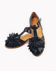 Handmade Black Flower Leather Fisherman Sandals