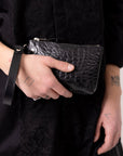Black Alligator Wallet with Wrist Strap