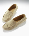 Women's Fringed Driving Loafers, taupe suede