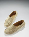 Women's Fringed Driving Loafers, taupe suede