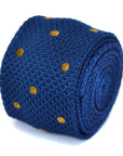navy blue skinny knitted tie with brown polka dots