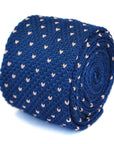 navy blue skinny knitted tie with pink polka dots