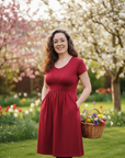 Burgundy Cotton Breastfeeding Dress | Nursing Dress | Knee Length Feeding Dress
