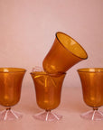 Whimsical Amber Glasses with Pink Base - Set of 2