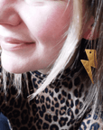 Gold and leopard lightning bolt earrings