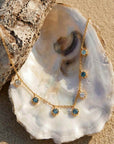 Gold Aqua Necklace with Barnacles and Rainbow Topaz