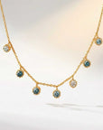 Gold Aqua Necklace with Barnacles and Rainbow Topaz
