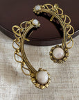 Boho Crescent Ear Cuff with Labradorite/Moonstone - Gold & Silver Ear Wrap