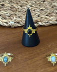 Vintage Celestial Gemstone Ring – Adjustable Boho Statement Ring