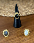 Vintage Oval Gemstone Adjustable Ring – Boho Statement Ring | Gold & Silver Finish
