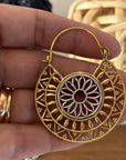 Dual Tone Mandala Brass Earrings – Boho Geometric Statement Earrings