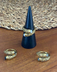 Boho Filigree Adjustable Gemstone Wrap Ring – Gold/Silver Vintage Brass Statement Ring