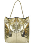Gold Drawcord Metallic Leather Hobo Shoulder Bag Brix Bailey Ethical Sustainable Metallic Bag