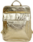 Gold Metallic Leather Flap Pocket Backpack Brix and Bailey Ethical Bag Brand
