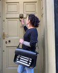 Handmade Leather Satchel - Gothic Striped White & Black