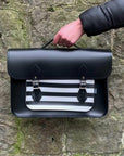 Handmade Leather Satchel - Gothic Striped White & Black