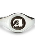 Gothic Initial Round Silver Signet Ring