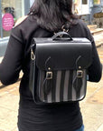 Handmade Leather City Backpack - Gothic Striped Grey & Black