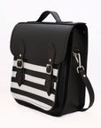 Handmade Leather City Backpack - Gothic Striped White & Black