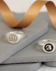 Gothic Initial Round Silver Signet Ring