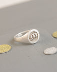 Gothic Initial Round Silver Signet Ring