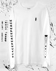 Luxury relaxed fit white long sleeve with matte black graphics, premium 200 gsm organic cotton, handcrafted limited edition by WWOOLLFF CO. at brixbailey.com