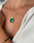 Large Square Green Onyx Pendant in Gold