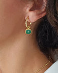 Tetra Square Gemtone Charm Hoops: Green Onyx