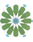 Luz green and turquoise porcelain tile, premium hex arabesque pattern, slip-resistant indoor outdoor flooring by Maria Starling Design at brixbailey.com