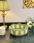 Stripy Scalloped Small Basket - green