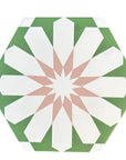 Luxury Luz green and pink porcelain tile, premium hex arabesque pattern, slip-resistant indoor outdoor flooring by Maria Starling Design at brixbailey.com
