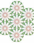 Luz green and pink porcelain tile, luxury hex arabesque pattern, slip-resistant indoor outdoor premium tile by Maria Starling Design at brixbailey.com
