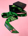 Green Silk satin 'Greenery' floral slinky silk scarf with insects and gem stones